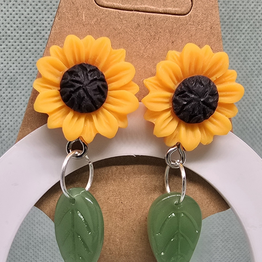 Sunflower and Leaf Earrings